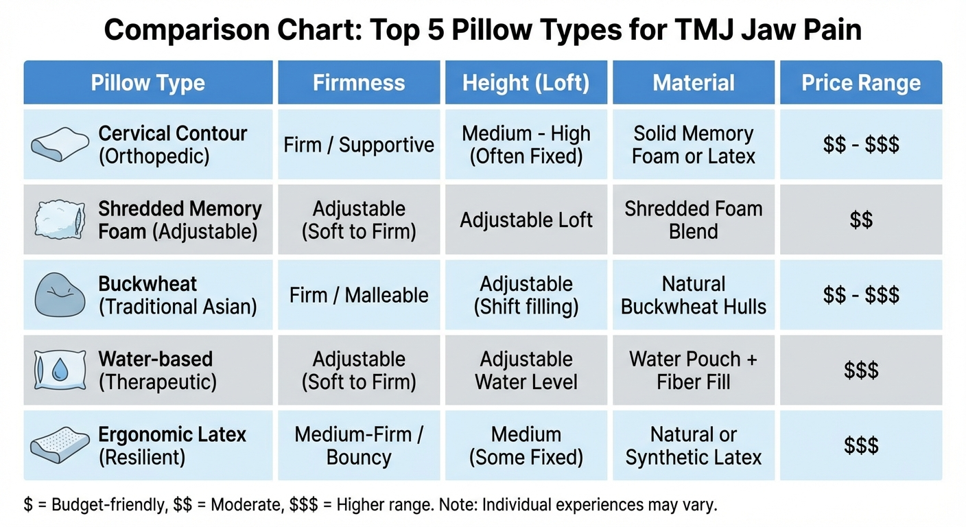TMJ pillow comparison chart 2026
