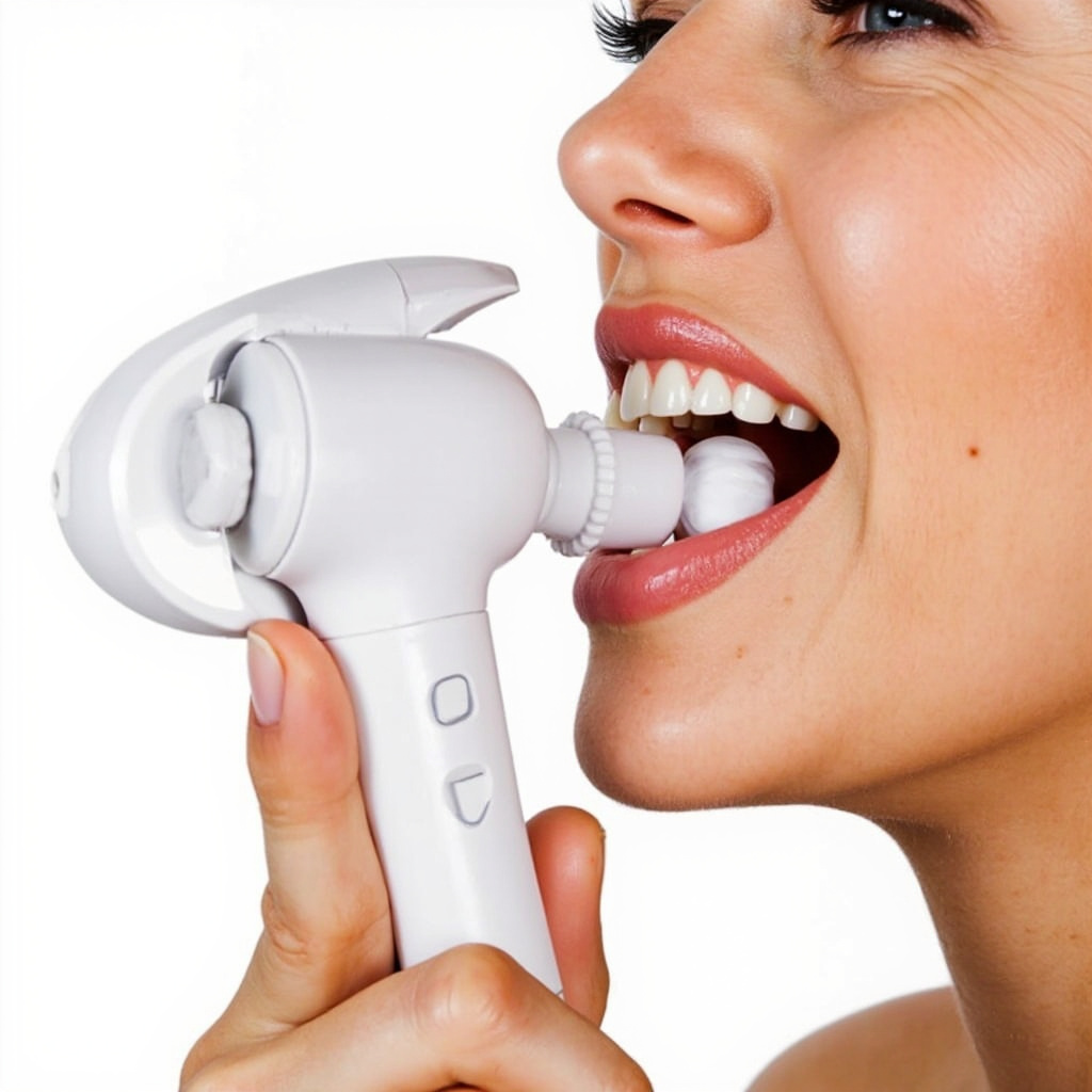 Electric handheld massager with interchangeable heads targeting jaw muscles