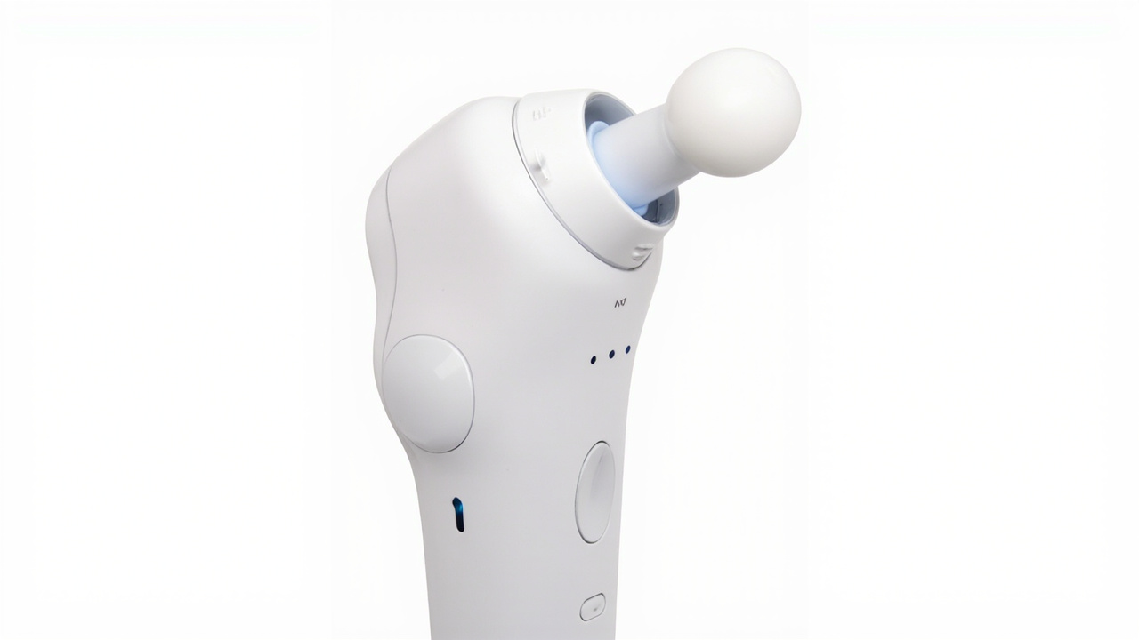 Electronic jaw massager device with vibration and heat settings for TMJ muscle relaxation