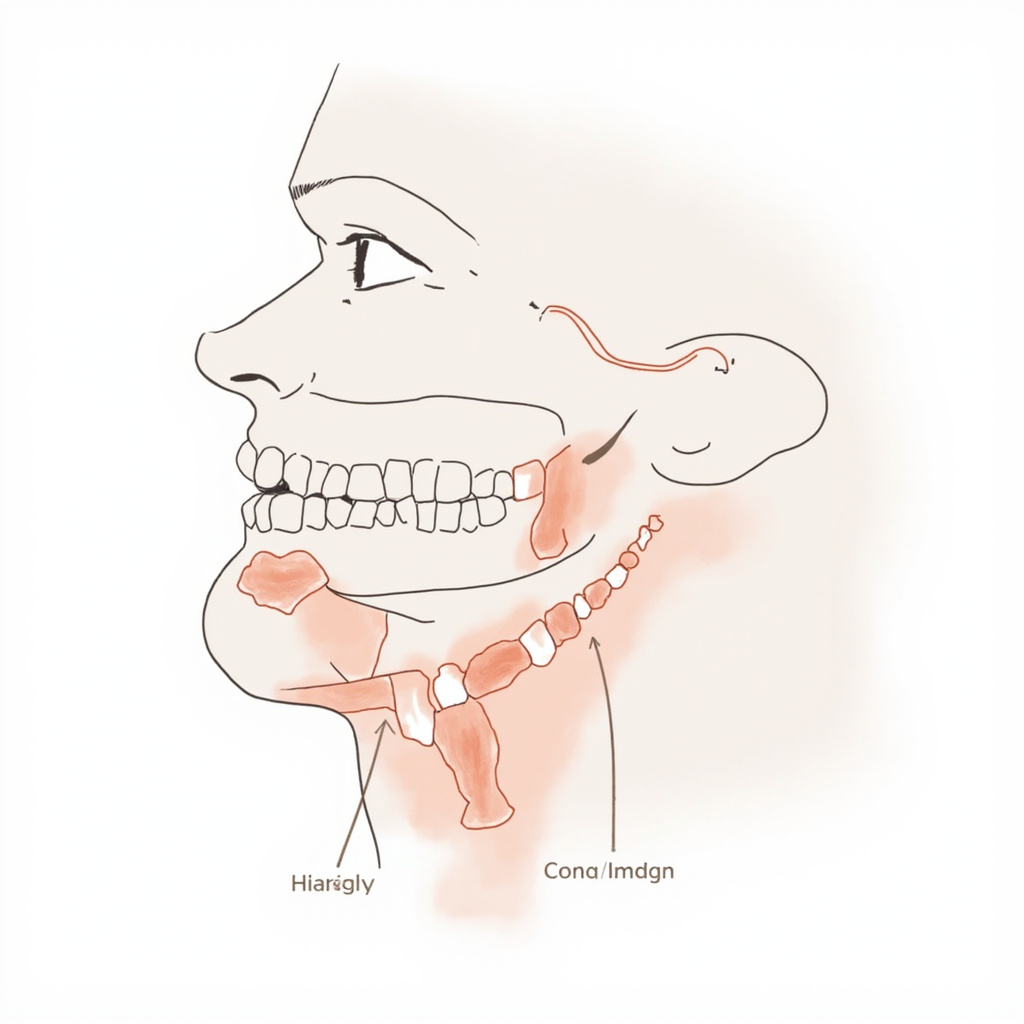 Step-by-step diagram showing massage directions on jaw muscles