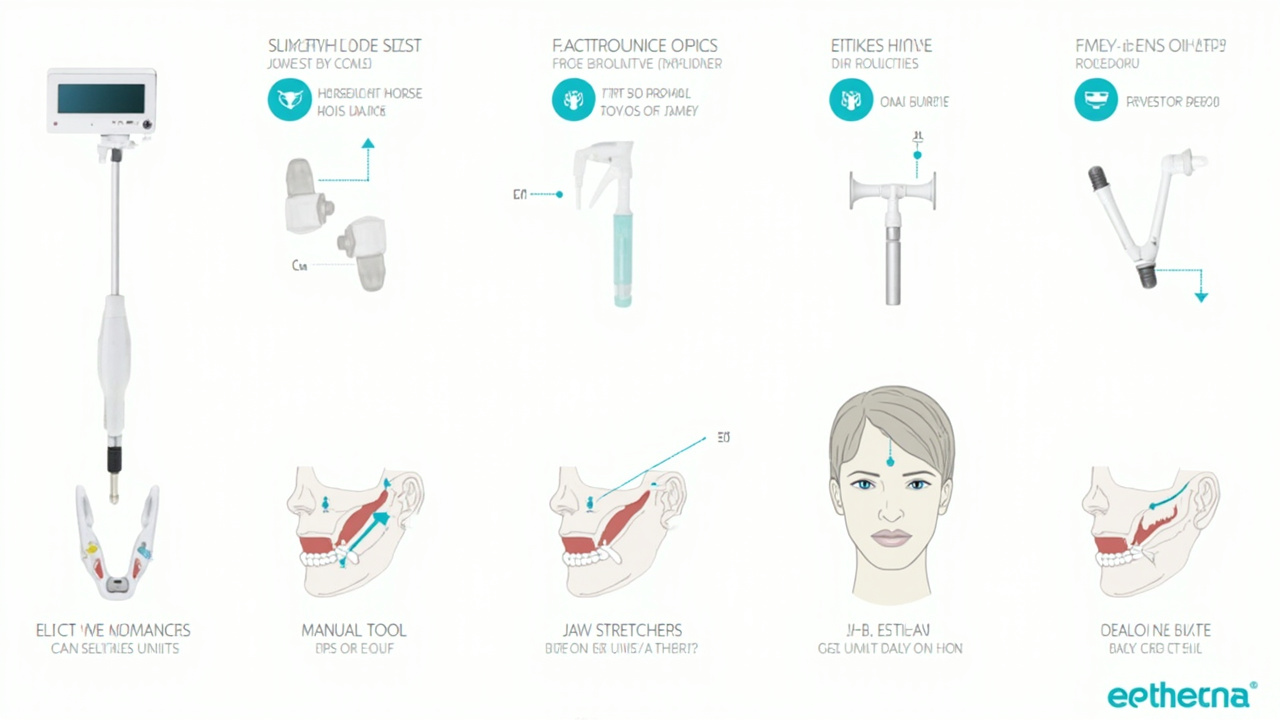 Infographic showing types of jaw massagers and devices for TMJ pain relief
