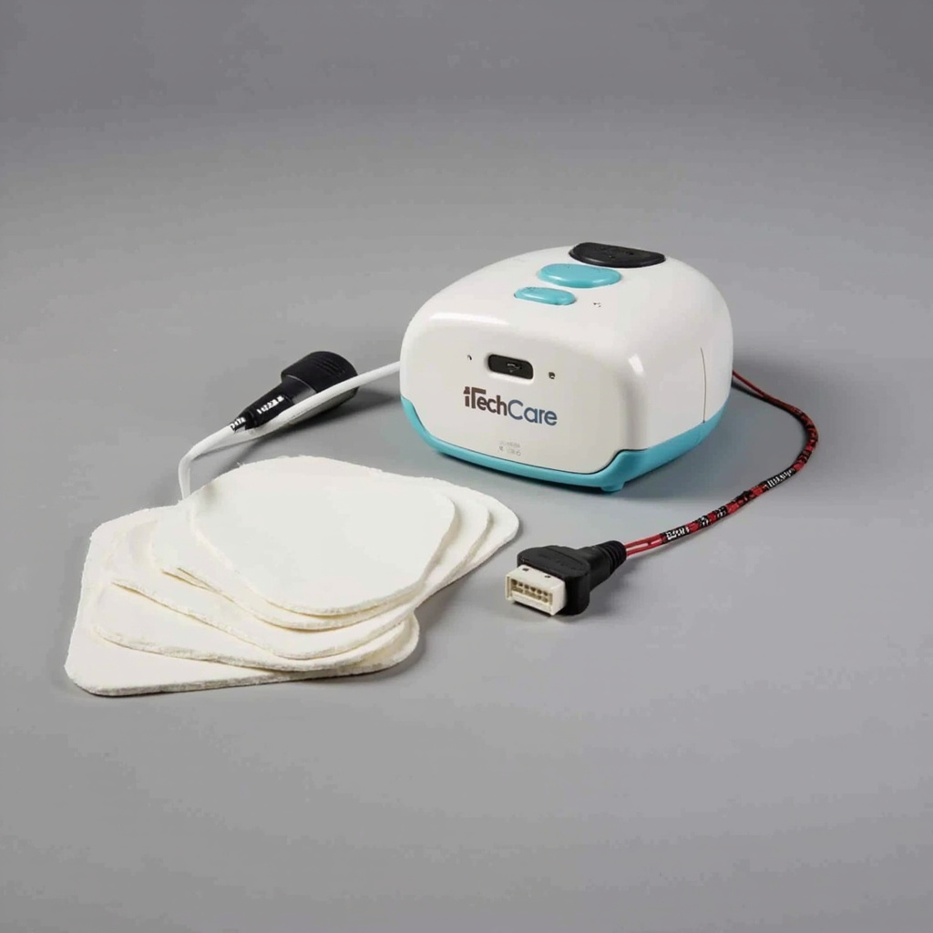 TechCare Mini TENS massager unit with electrode pads